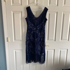 Navy Beaded Fringe Women's Dress